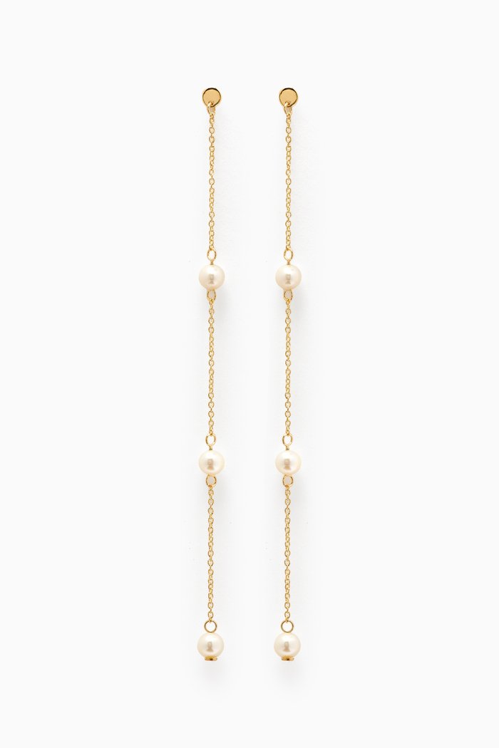 

Kiku Pearl Drop Chain Earrings in 18kt Gold, Yellow