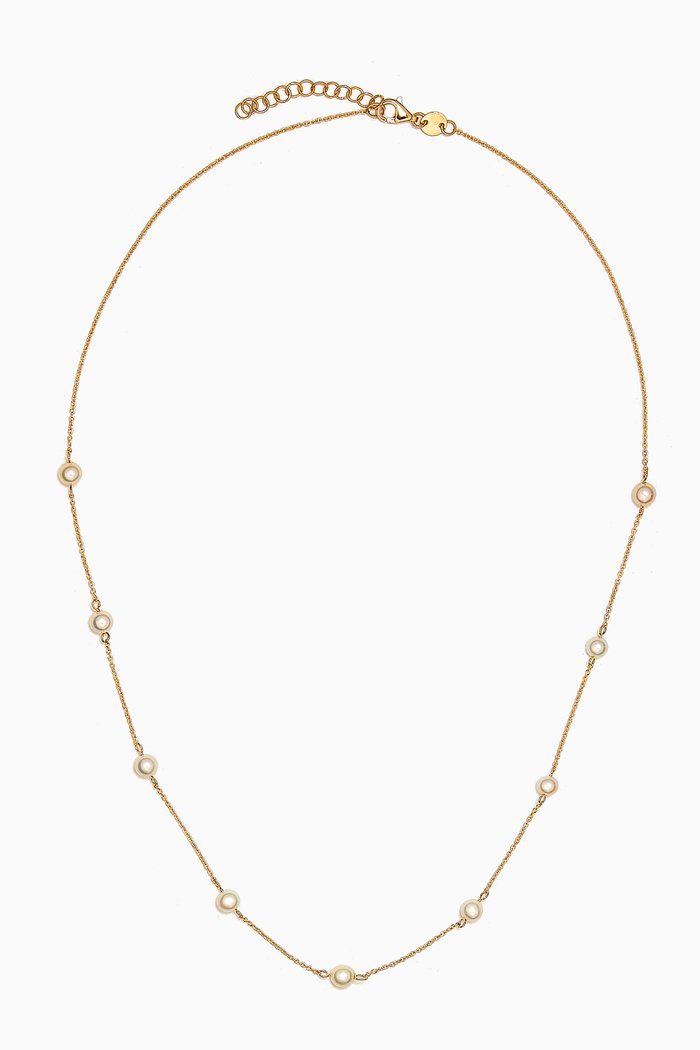 

Kiku Pearl Station Necklace in 18kt Gold, Yellow