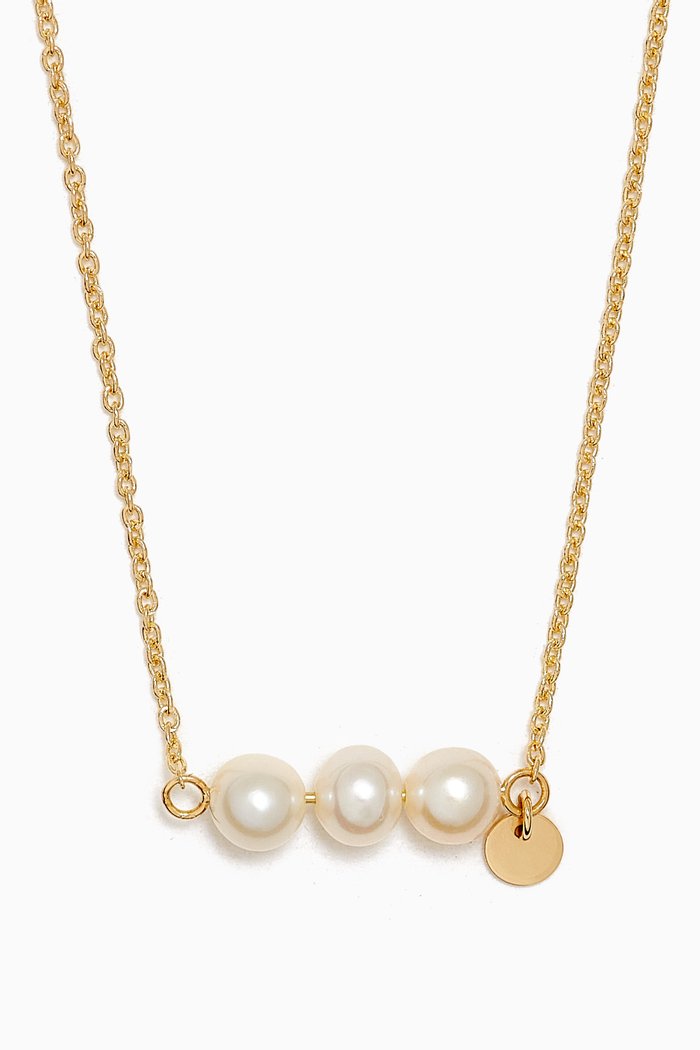 Kiku Pearl Bar Necklace in 18kt Gold, Yellow