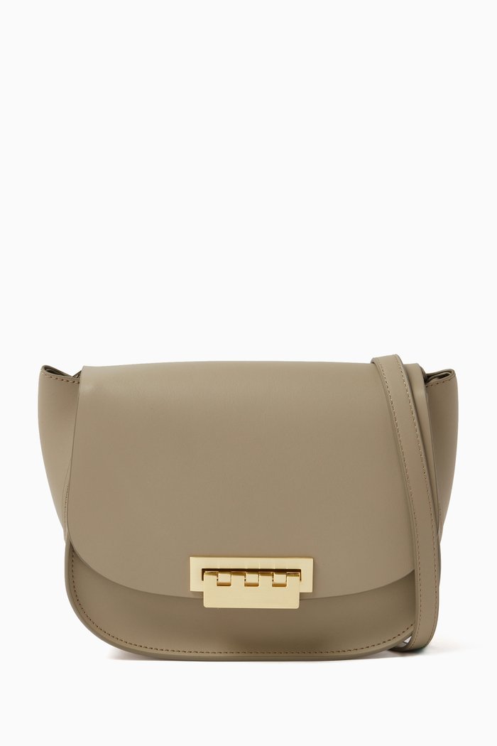 

Eartha Saddle Crossbody Bag in Leather, Grey