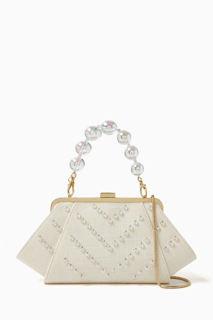 

Posen Clutch in Pearl-embellished Linen, White