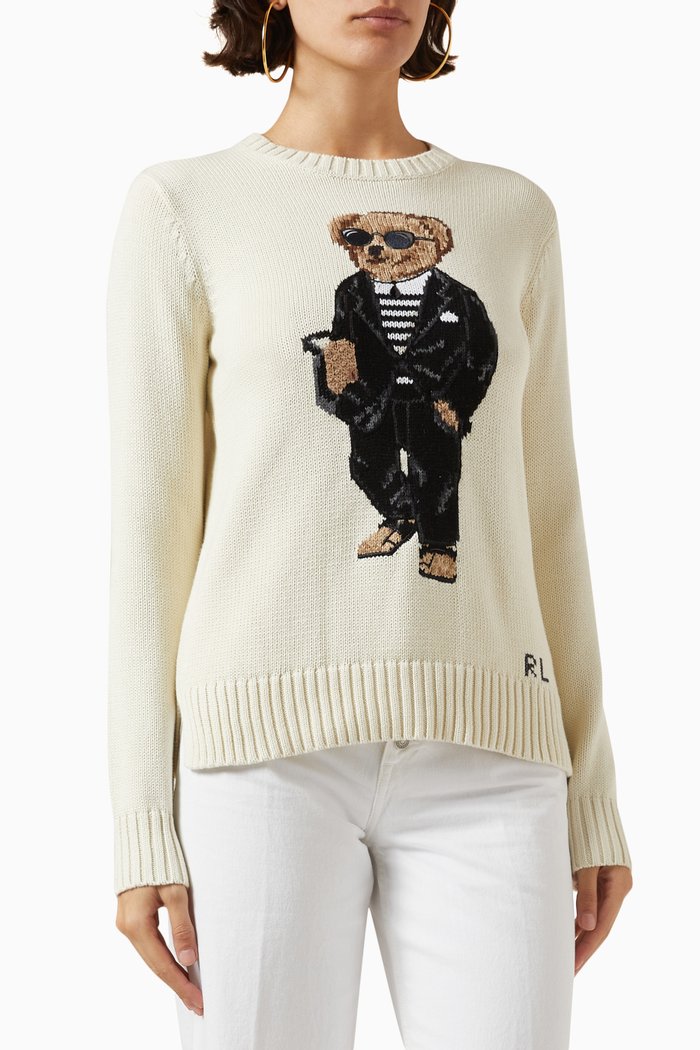 

Polo Bear Embroidered Sweater in Cotton-knit, Neutral