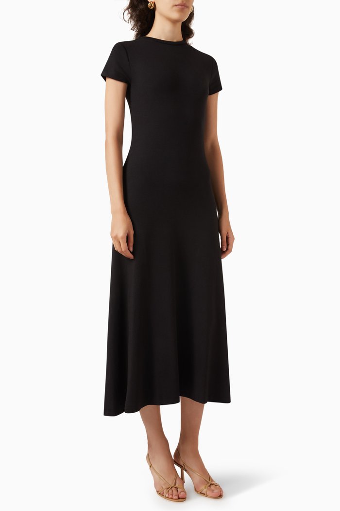 

Short-sleeve Midi Dress in Jersey, Black