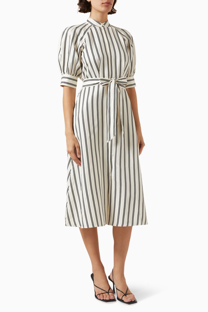 

Cici Striped Midi Shirt Dress in Cotton, Neutral