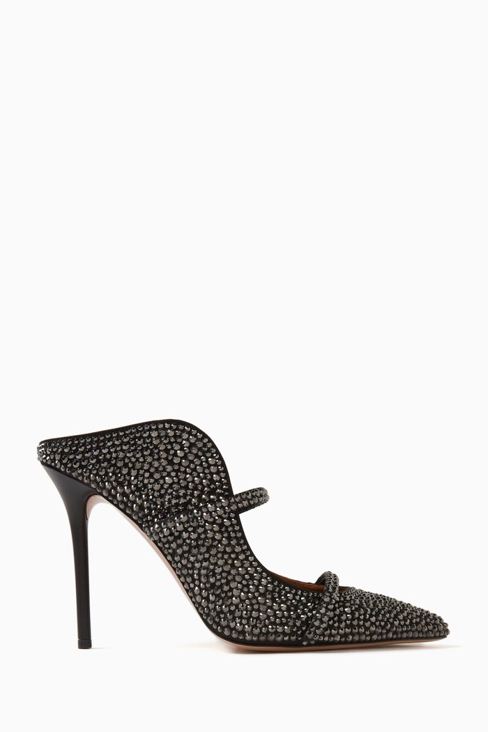 Maureen 100 Crystal Mules in Satin, Black