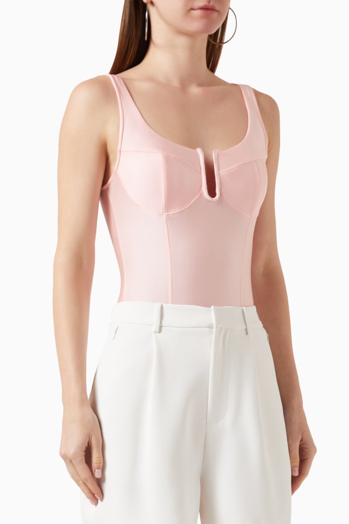 U Corset Bodysuit in Satin, Pink