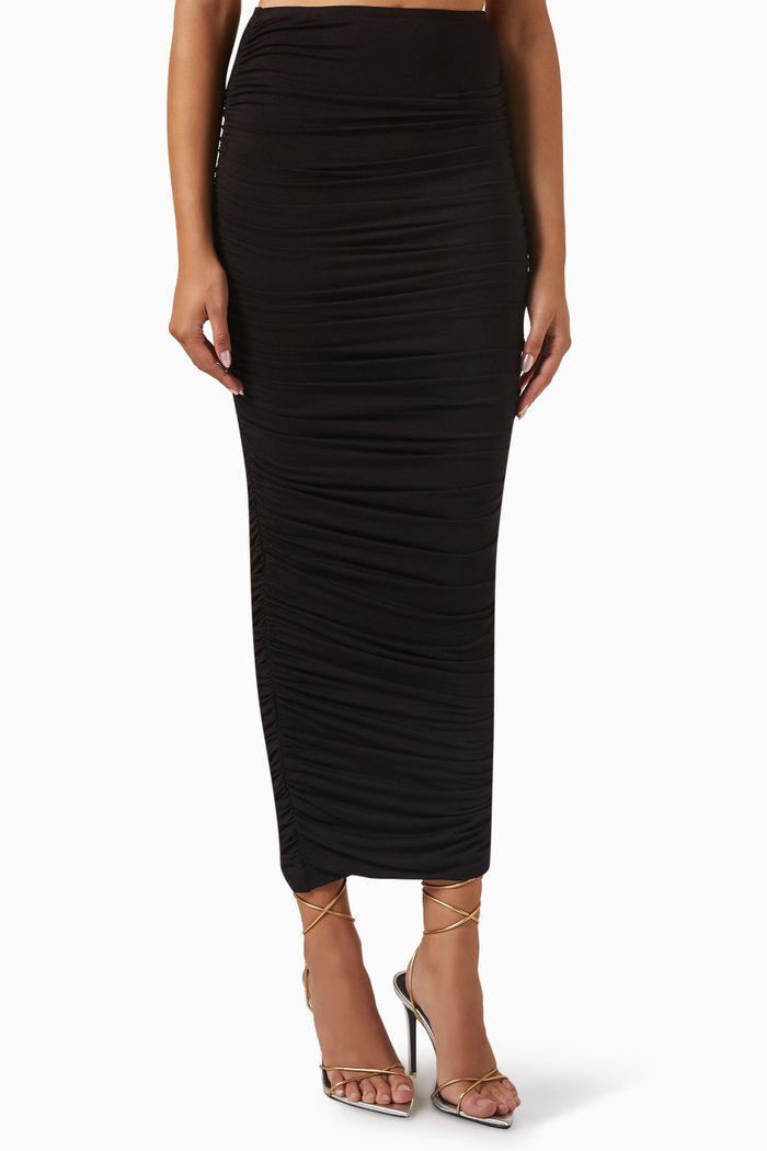 

Ruched Maxi Skirt, Black