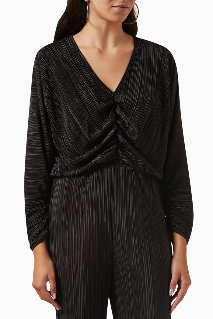 

Always Fits Plisse Ruched Top, Black