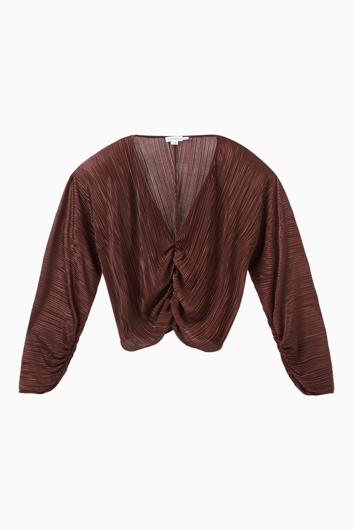 

Always Fits Plisse Ruched Top, Brown