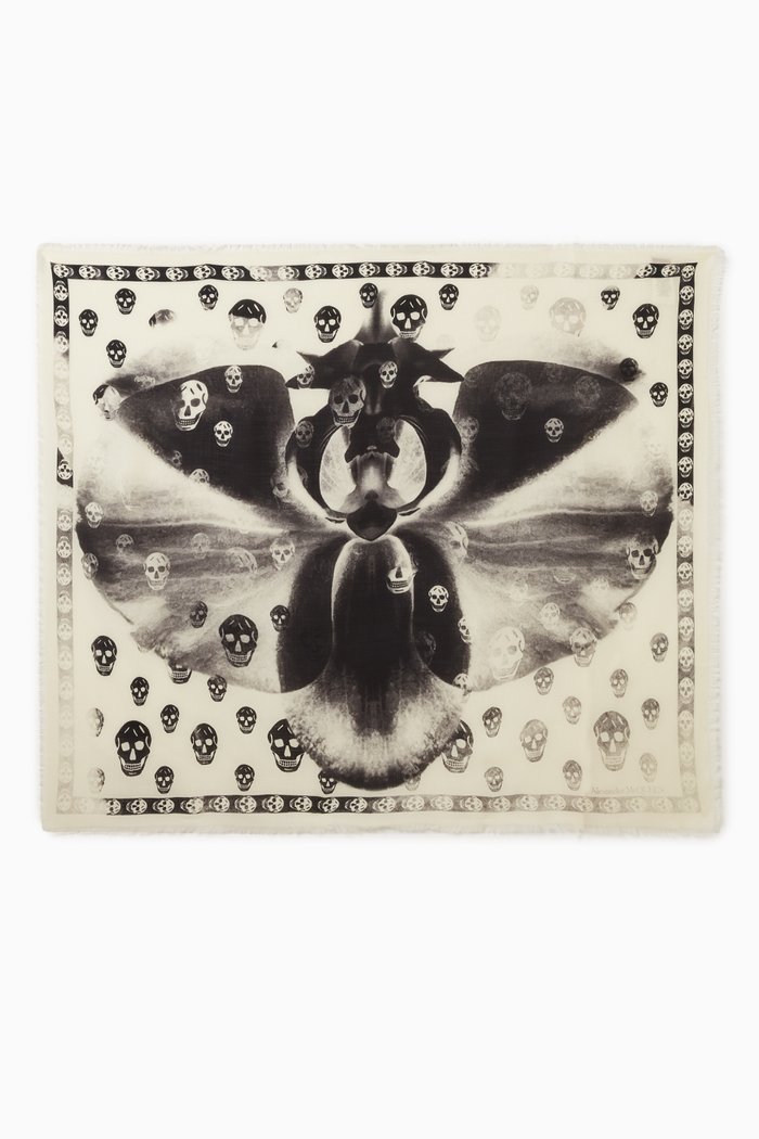 Skull Orchid Classic Foulard Scarf in Wool, White