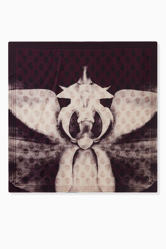 

Orchid & Scull Scarf in Silk Twill, Purple