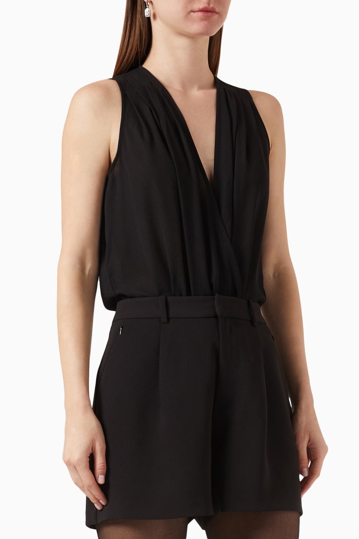 

Georgette Wrap Bodysuit in Satin, Black