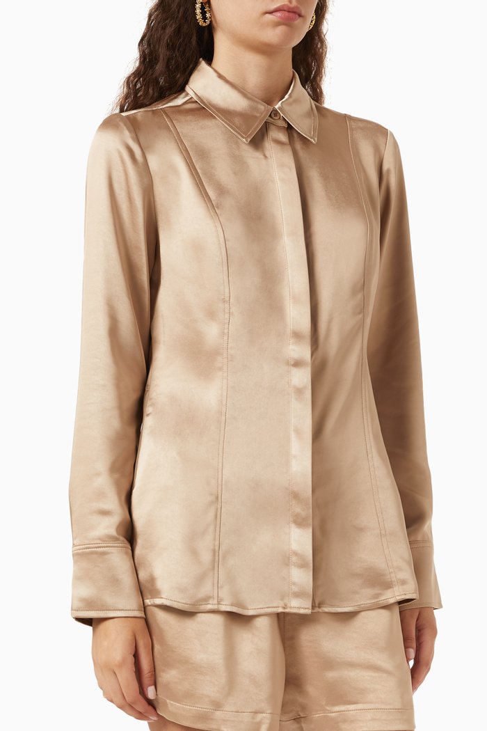 Slim-fit Tunic Shirt in Satin, Neutral