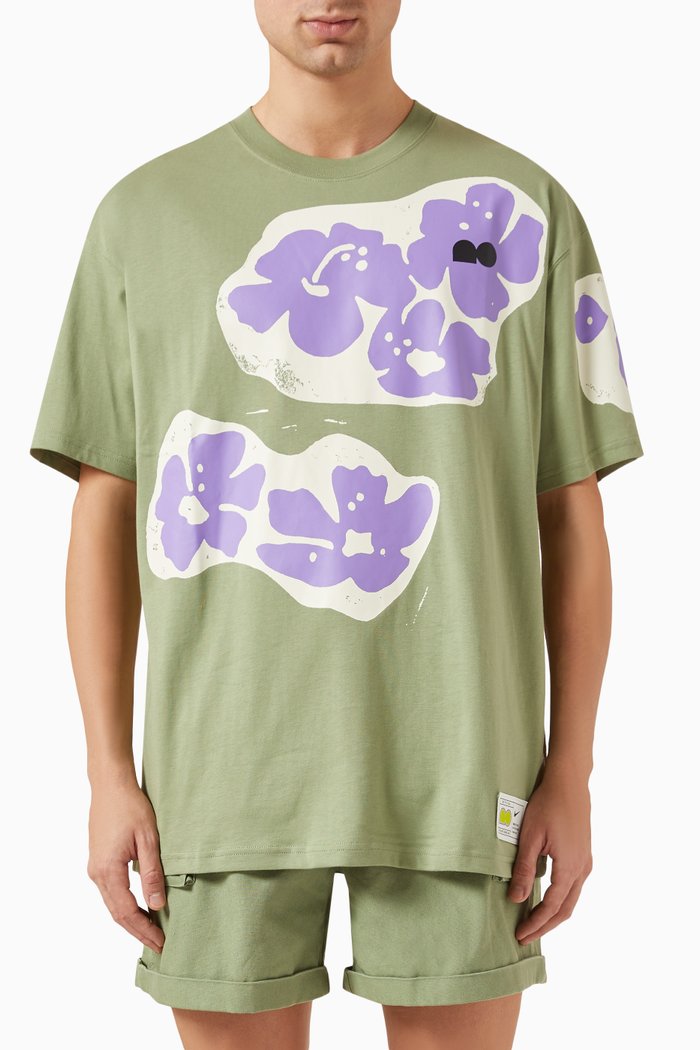 

Floral-print T-shirt in Cotton, Green
