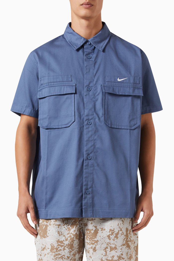 

Military Short-sleeve Shirt in Cotton, Blue