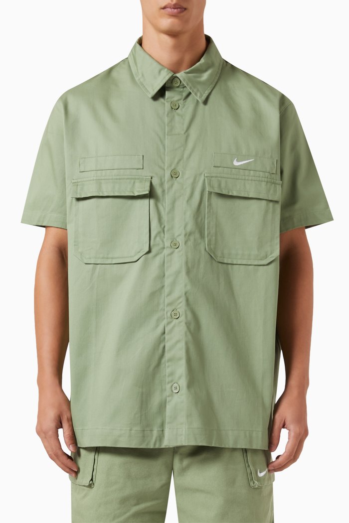 Military Short-sleeve Shirt in Cotton, Green