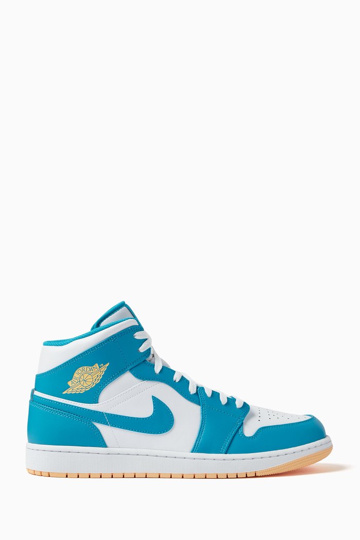 

Air Jordan 1 Mid-top Sneakers in Smooth Leather, Blue