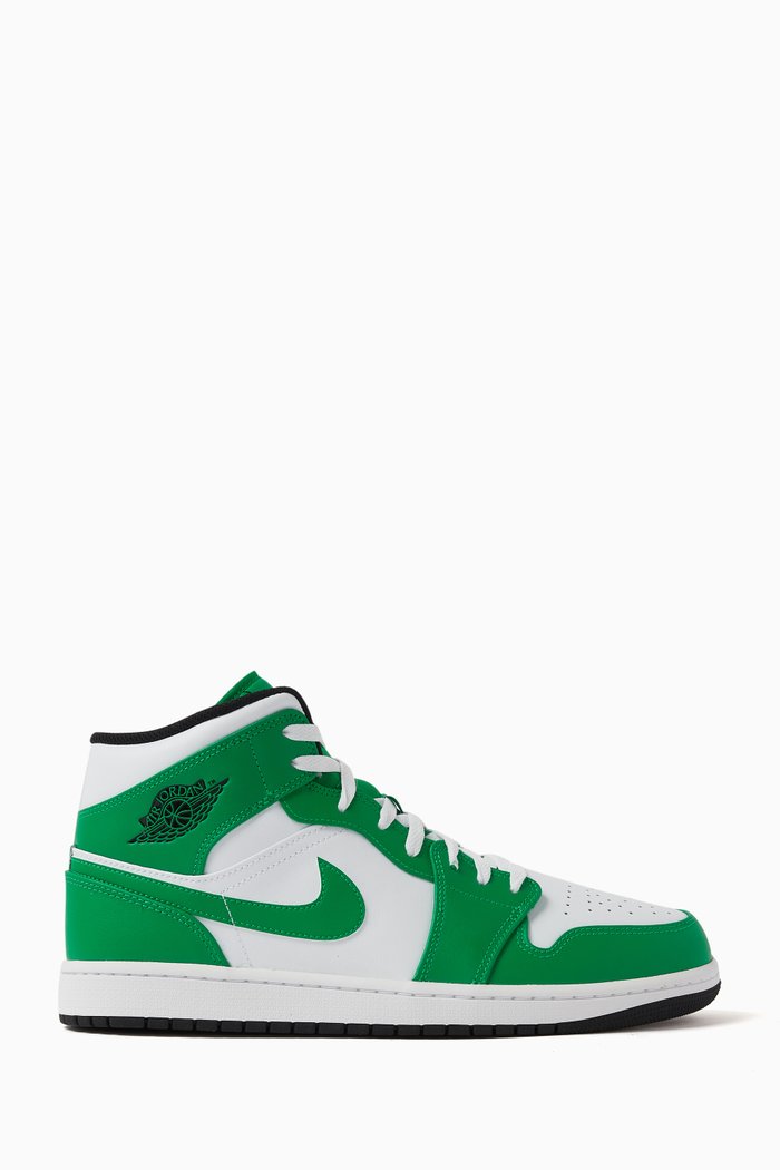 

Air Jordan 1 Mid-top Sneakers in Smooth Leather, Green