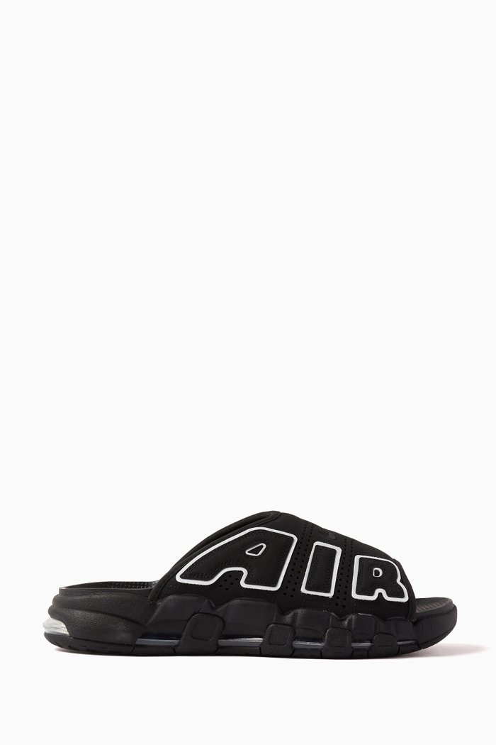Nike Air More Uptempo Slides in Tech Fabric, Black