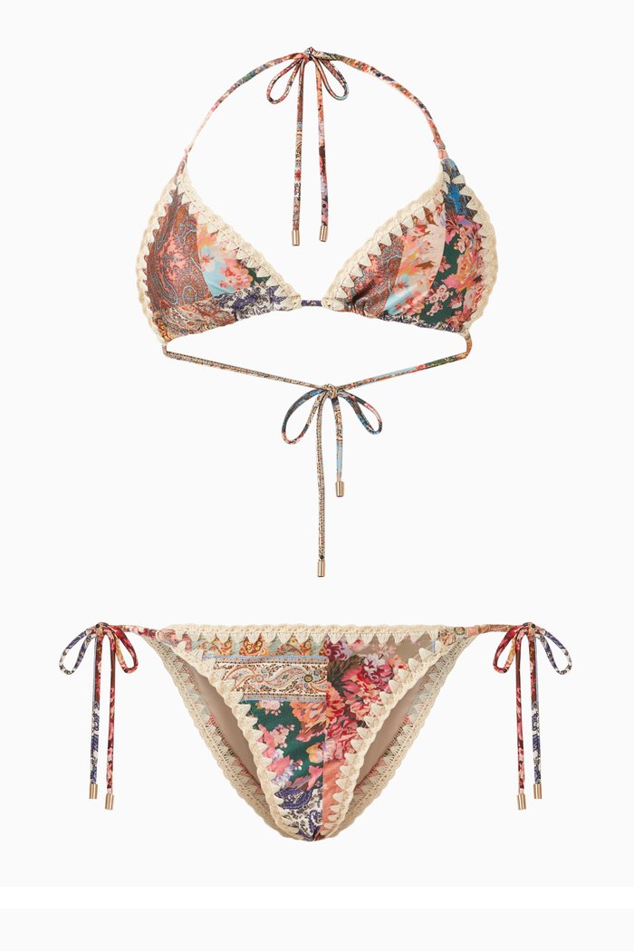 

Devi Crochet Edge Bikini Set in Lycra, Multicolour