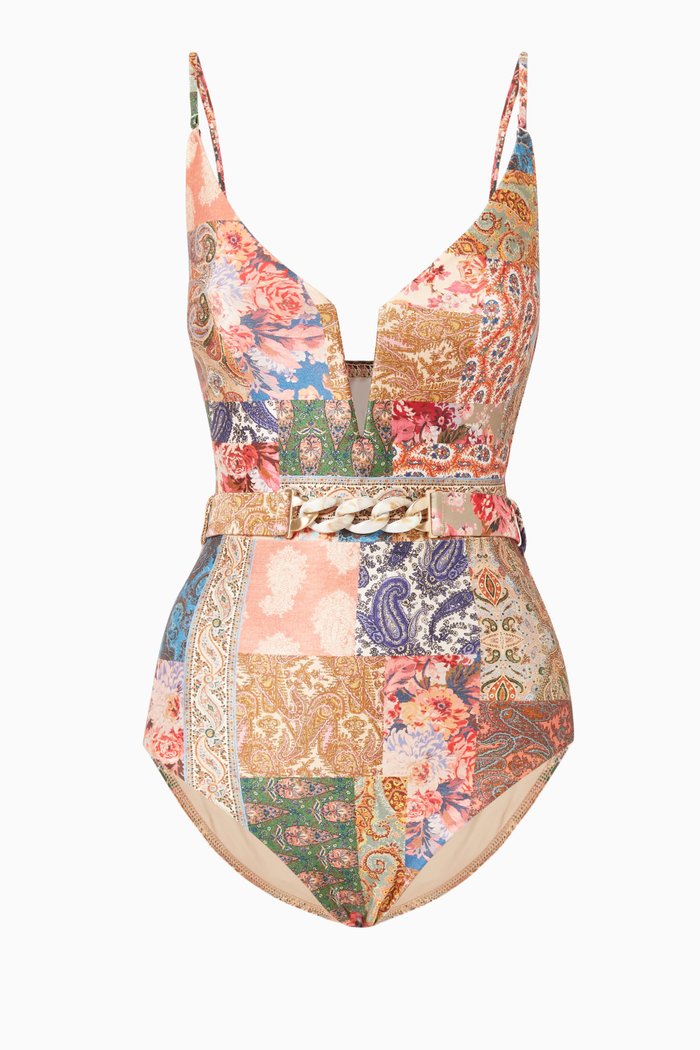 

Devi Plunge V-wire One-piece Swimsuit in Lycra, Multicolour