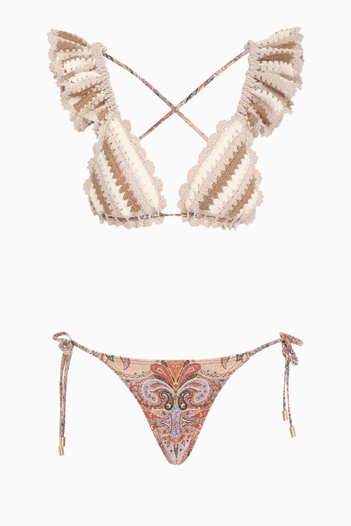 

Devi Stripe Crochet Bikini Set in Cotton, Multicolour