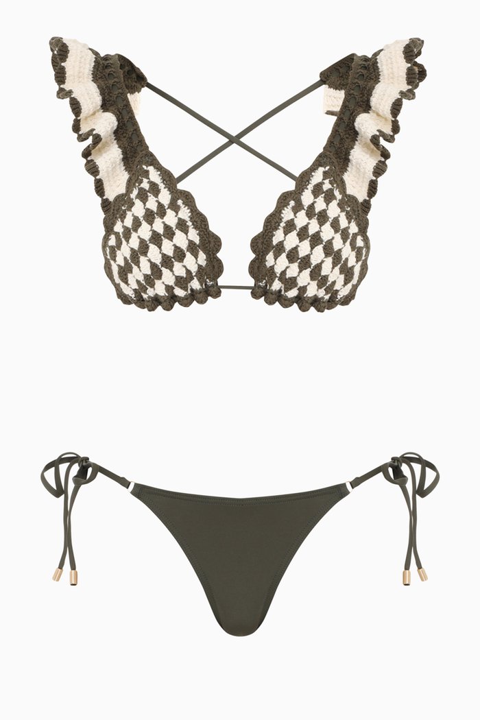 

Devi Crochet Triangle Bikini Set in Cotton, Multicolour