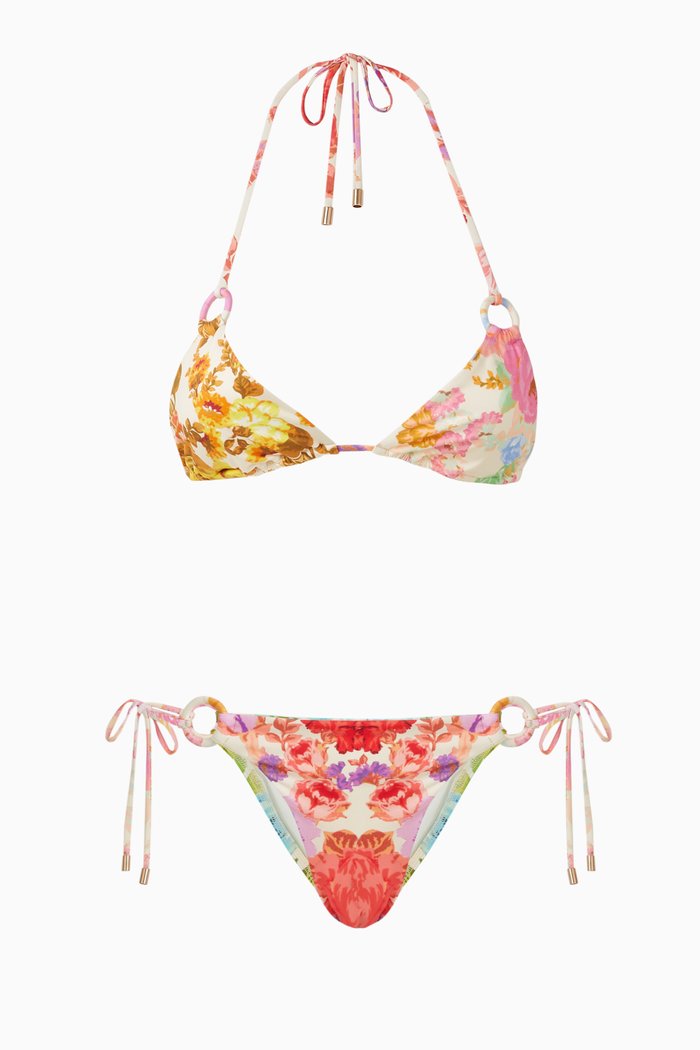 

Raie Ring Tie Bikini Set in Lycra, Multicolour