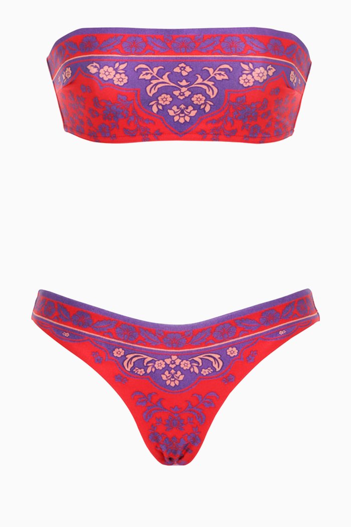 

Raie Placement Bandeau Bikini Set in Lycra, Multicolour