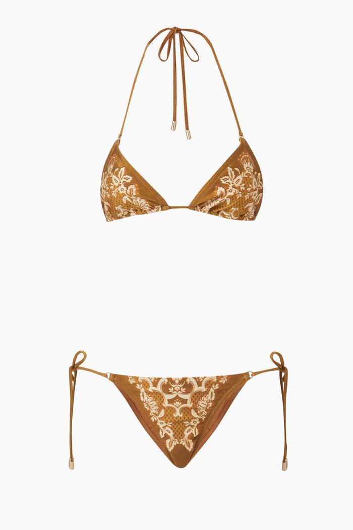 

Raie Placement Tri Bikini Set in Lycra, Multicolour