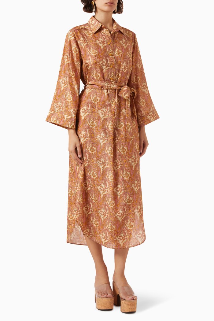 Devi Midi Shirt Dress in Silk, Gold