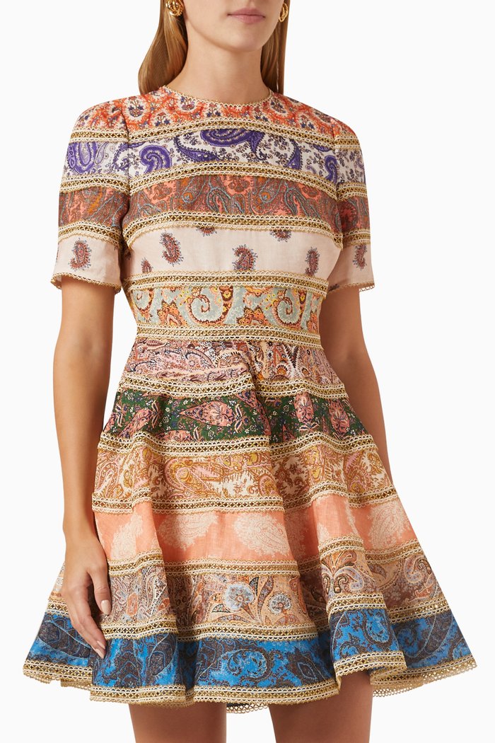 

Devi Spliced Mini Dress in Linen, Multicolour