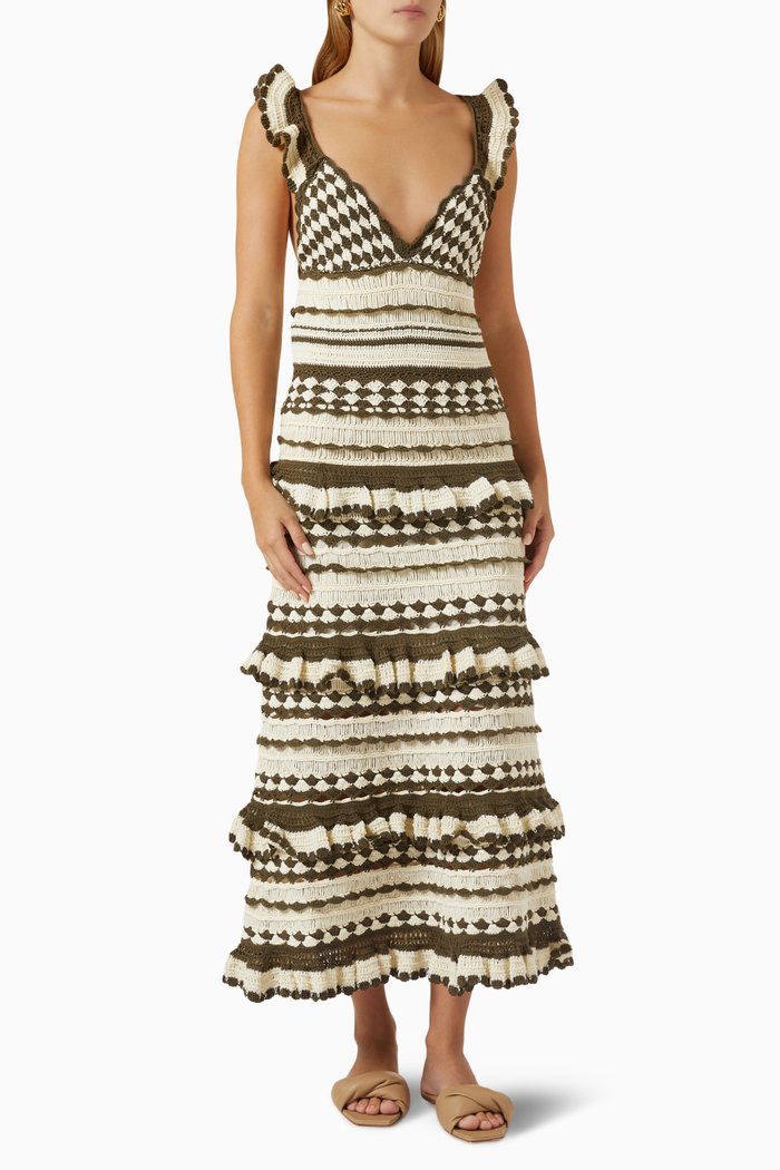 

Devi Crochet Frill Dress in Cotton, Multicolour