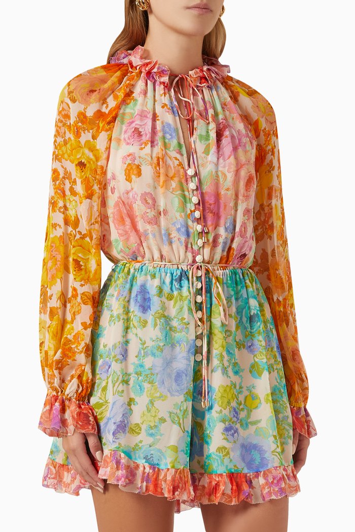 

Raie Long Sleeve Playsuit in Silk, Multicolour