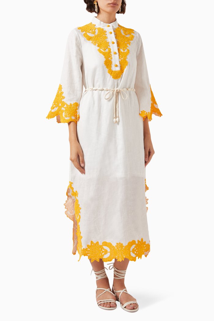 

Raie Embroidered Trim Dress in Cotton, Multicolour