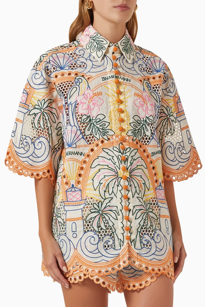 

Ginger Tropical Shirt in Linen, Multicolour