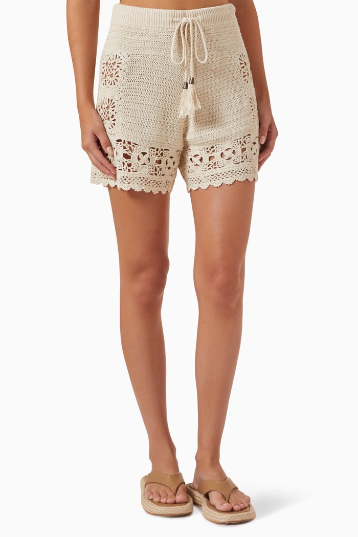 Chintz Hand Crochet Shorts in Cotton, Multicolour