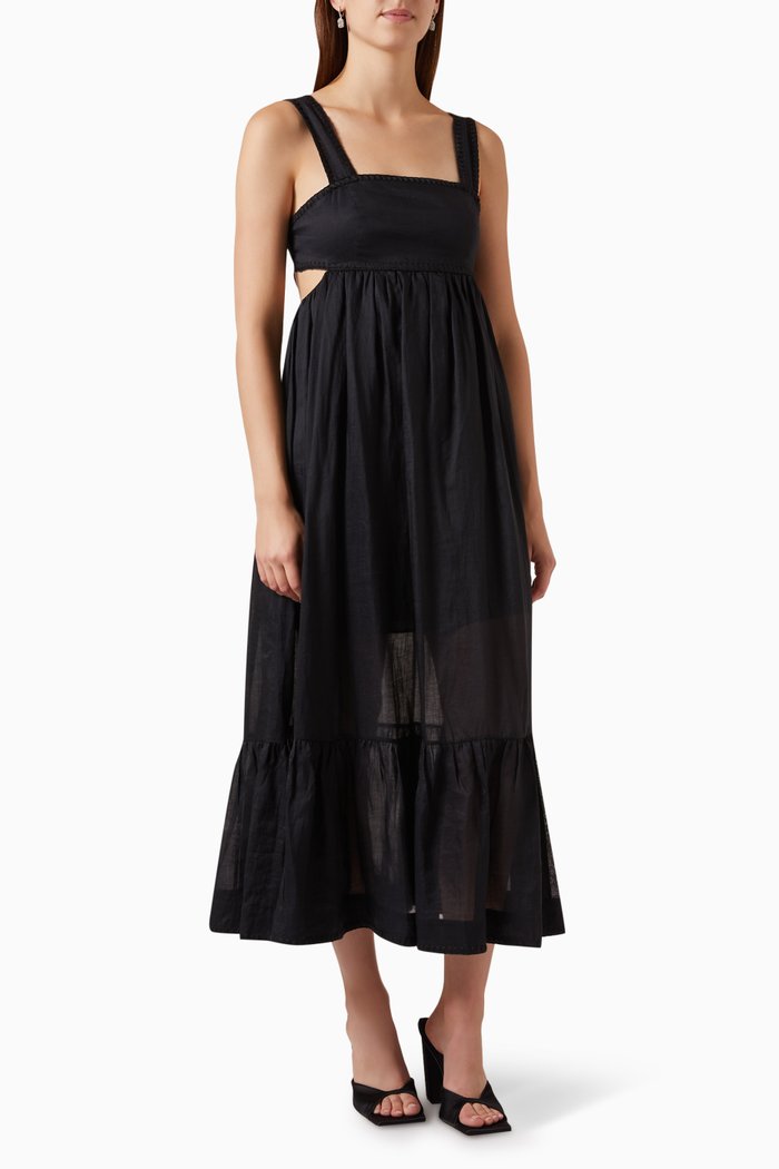 

Chintz Tiered Midi Dress in Ramie, Black