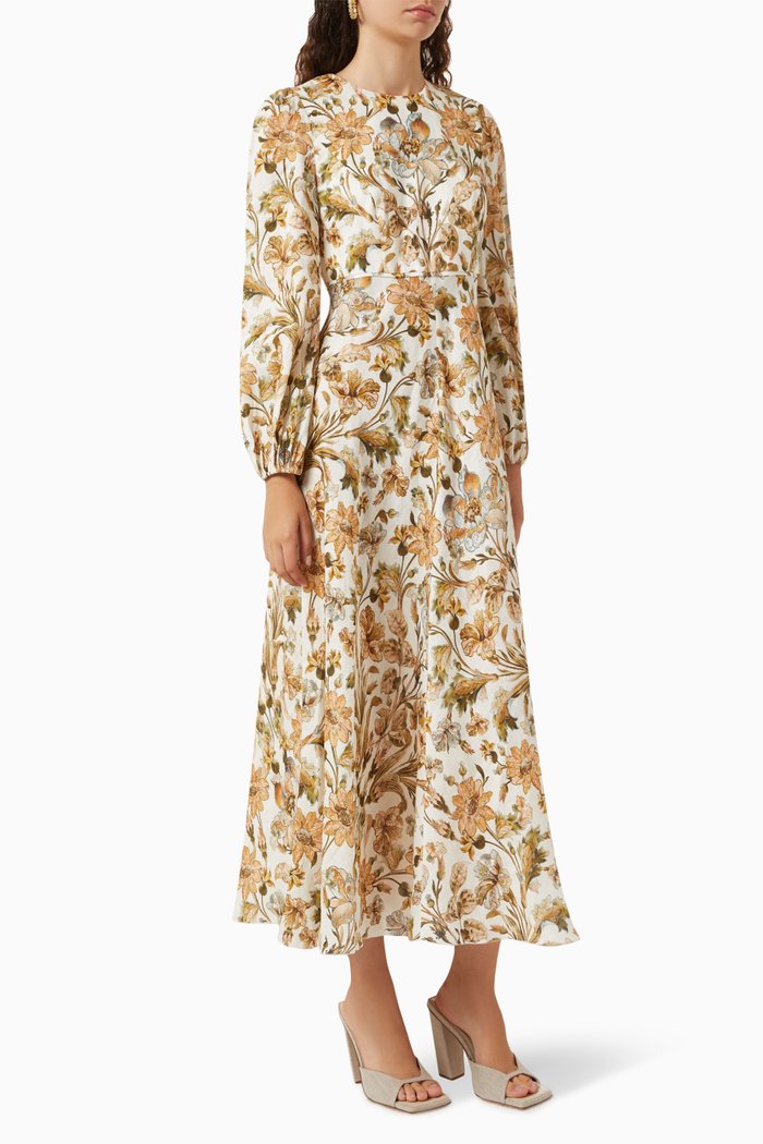 

Chintz High Neck Dress in Linen, Multicolour