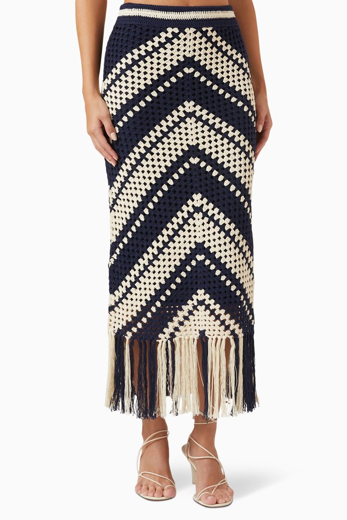 

Chintz Crochet Fringed Skirt in Cotton, Multicolour