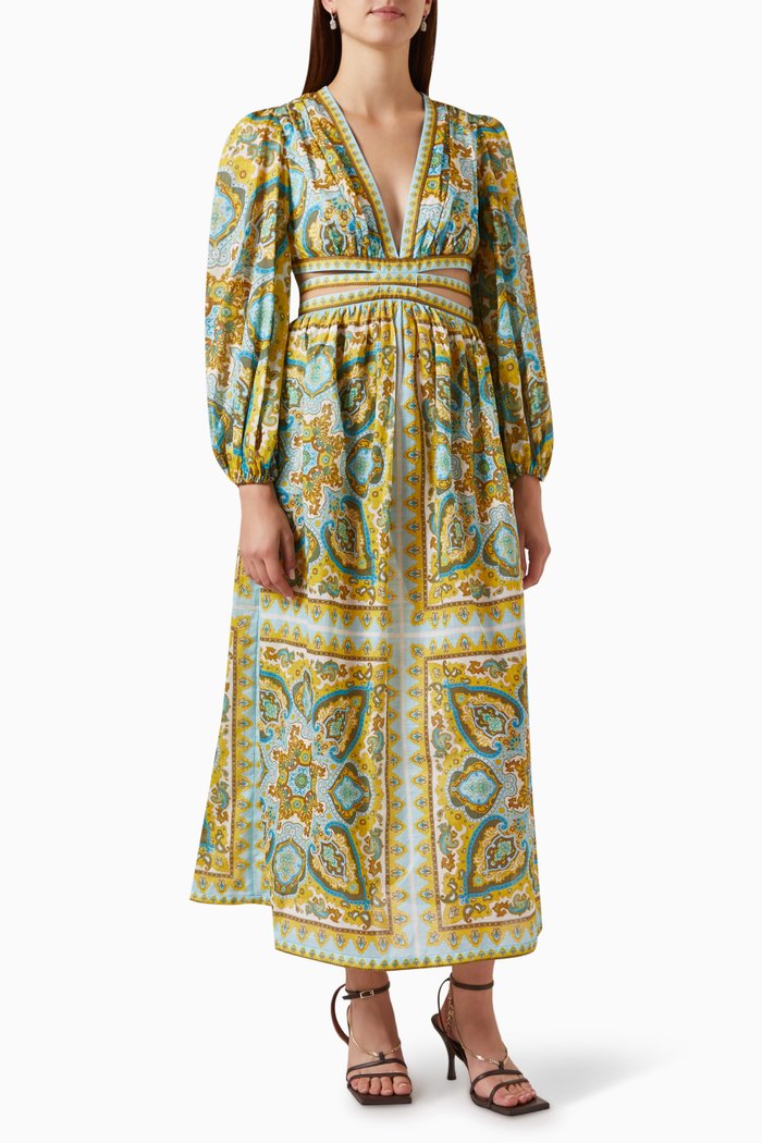 

Halycon Tie-front Midi Dress in Cotton-voile, Multicolour