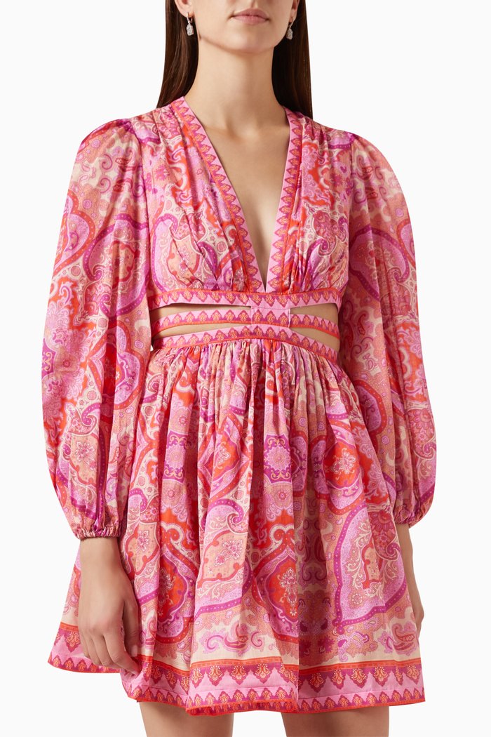 

Halycon Tie-front Mini Dress in Cotton-voile, Multicolour
