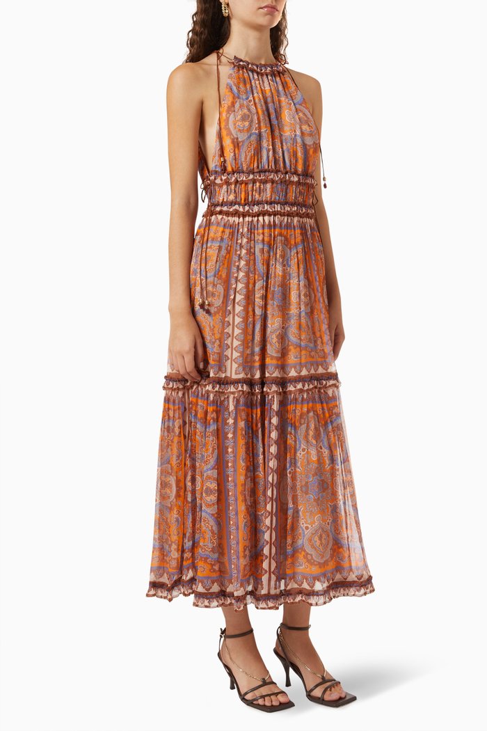 

Halcyon Tiered Frill Dress in Silk, Multicolour