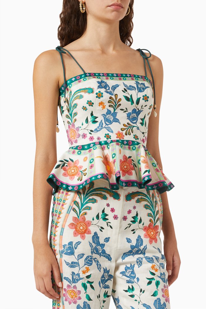 

Ginger Peplum Top in Linen, Multicolour