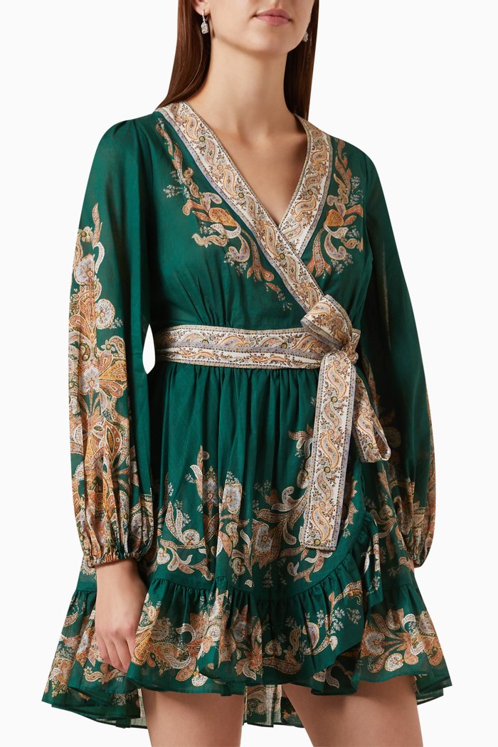 

Devi Wrap Mini Dress in Cotton, Green