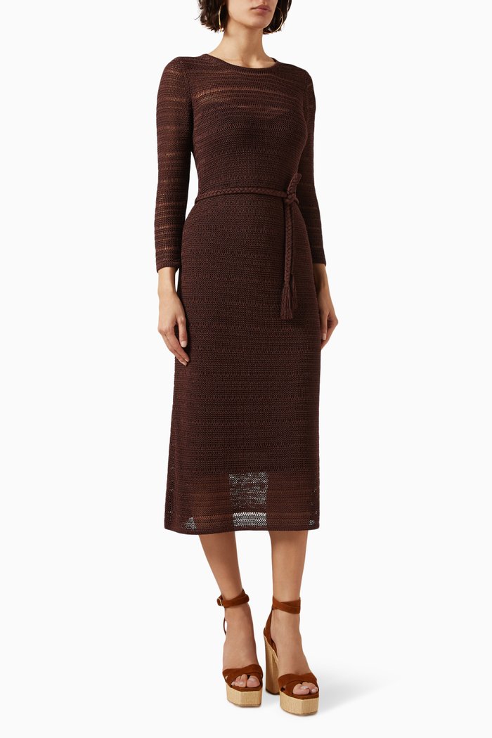 

Ginger Cover-up Midi Dress in Linen-blend Knit, Brown