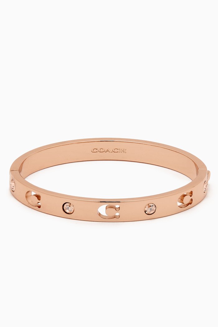 

Signature Stone Hinged Bangle in Metal, Rose gold