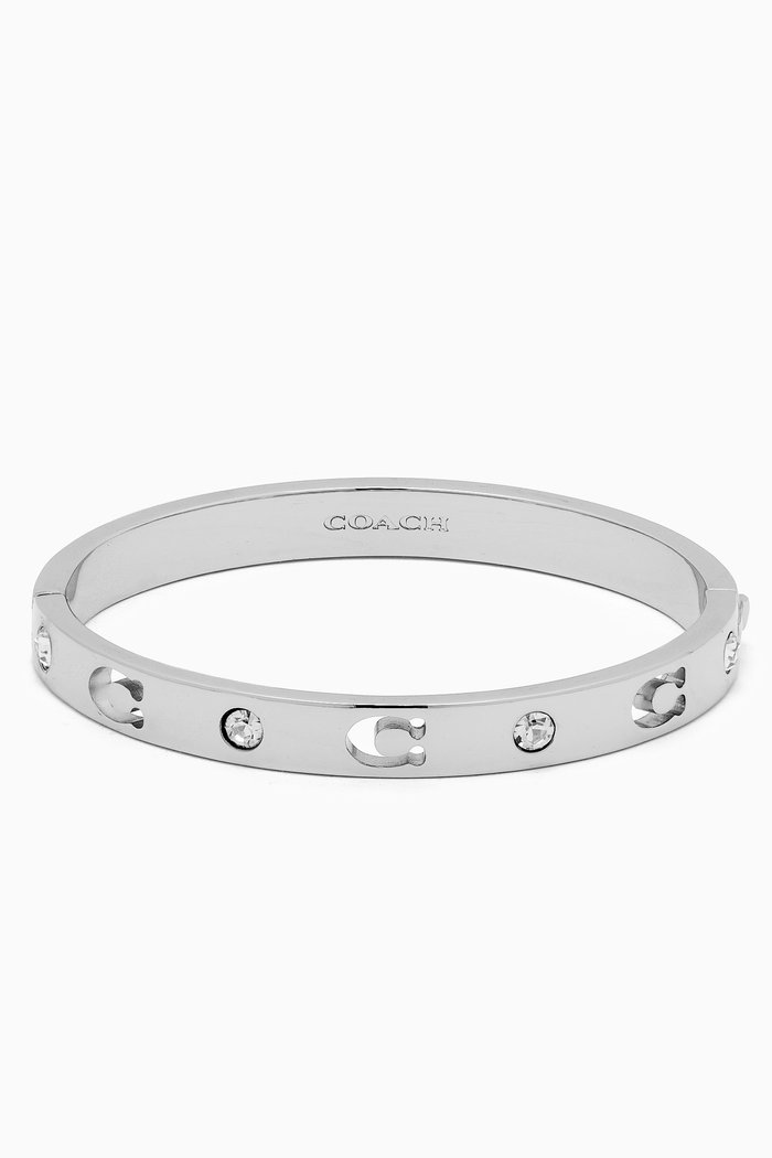 

Signature Stone Hinged Bangle in Metal, Silver