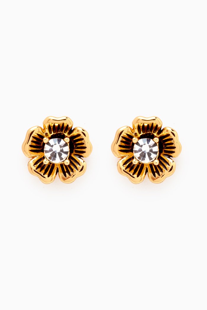 Signature Tea Rose Stud Earrings in Metal, Gold
