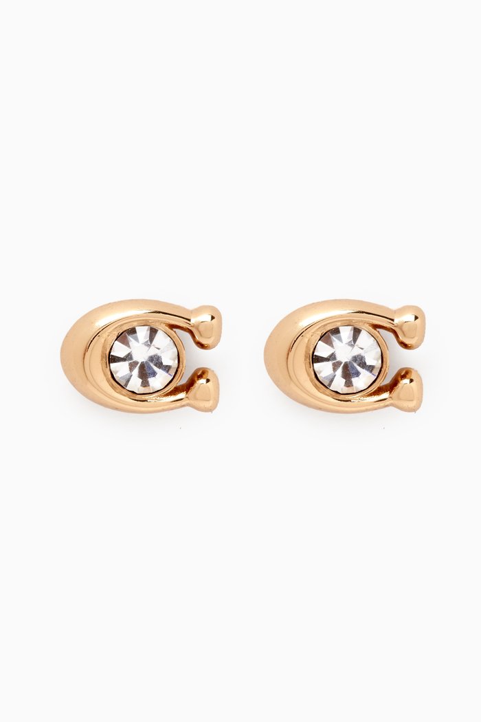 

Crystal C Signature Stone Stud Earrings in Metal, Gold